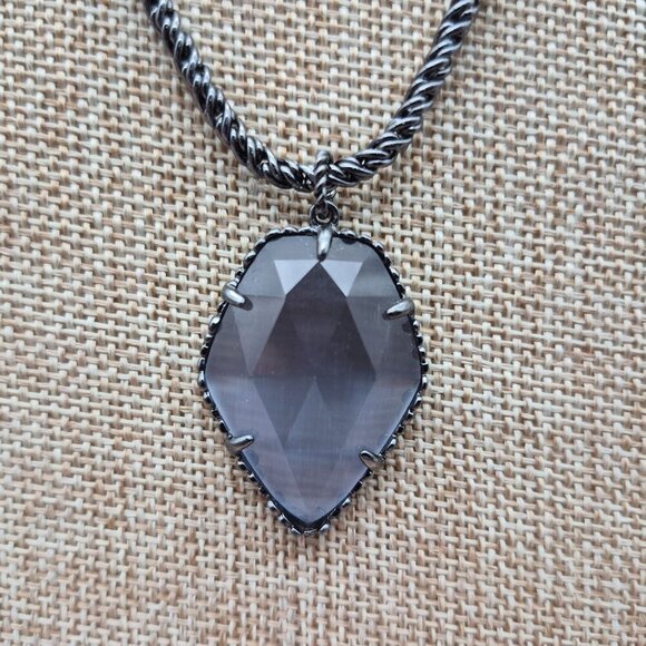 Kendra Scott Rare Slate Cats Eyes Gunmetal Corla Necklace Long Chain 30"  MINT - Picture 3 of 14